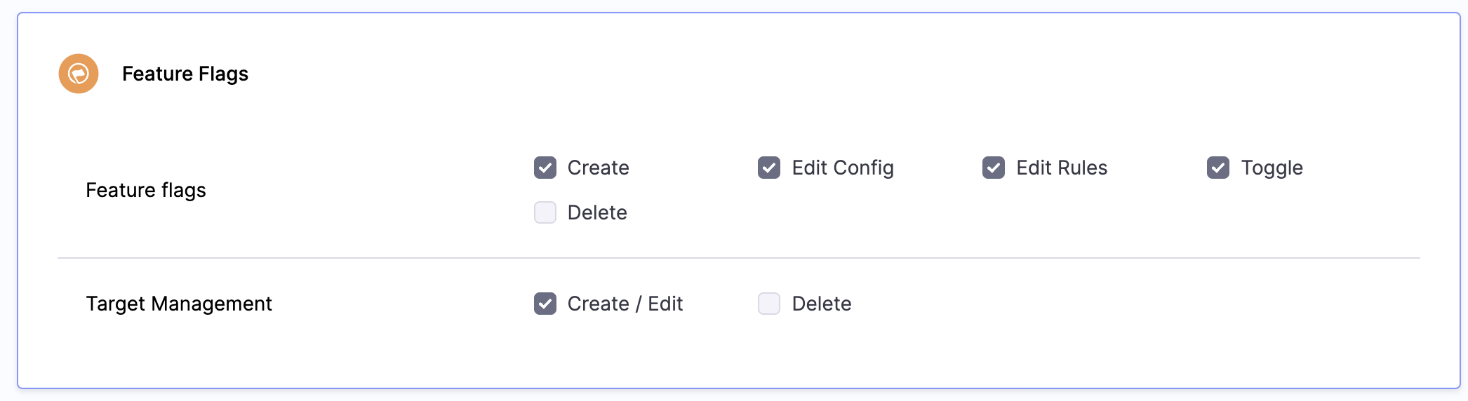 The Panel for the Feature Flag Role Permissions